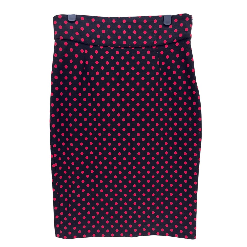 Grace Black Red Polka Dot Pencil Skirt 6 Side Zip Stretch Knee Length